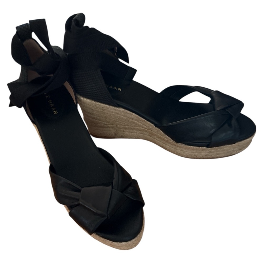 Cole‎ Haan Women’s Cloudfeel Black Espadrille Lace Up Wedge Sandals 11B